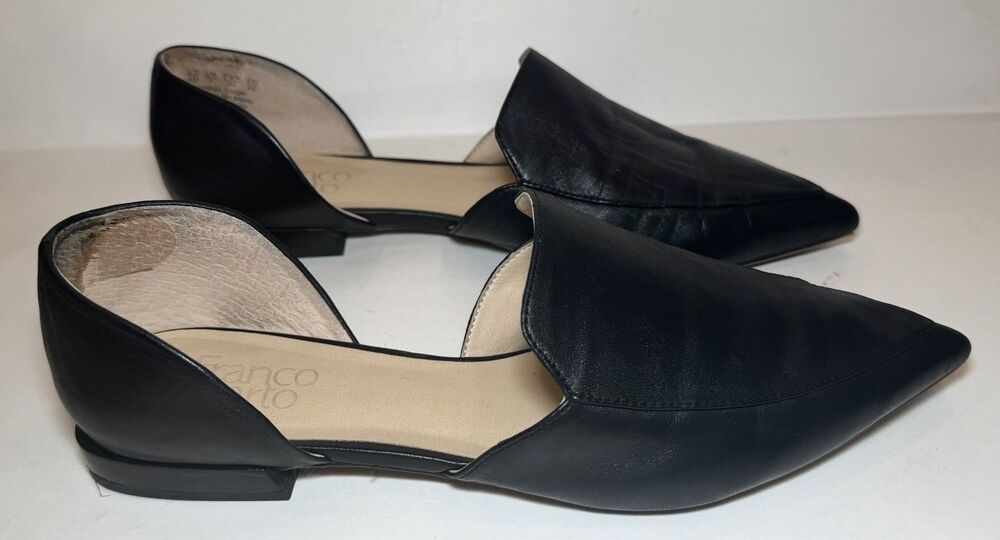 Franco Sarto Toby Women’s 9M Black Leather Pointed Toe D’Orsay Flats